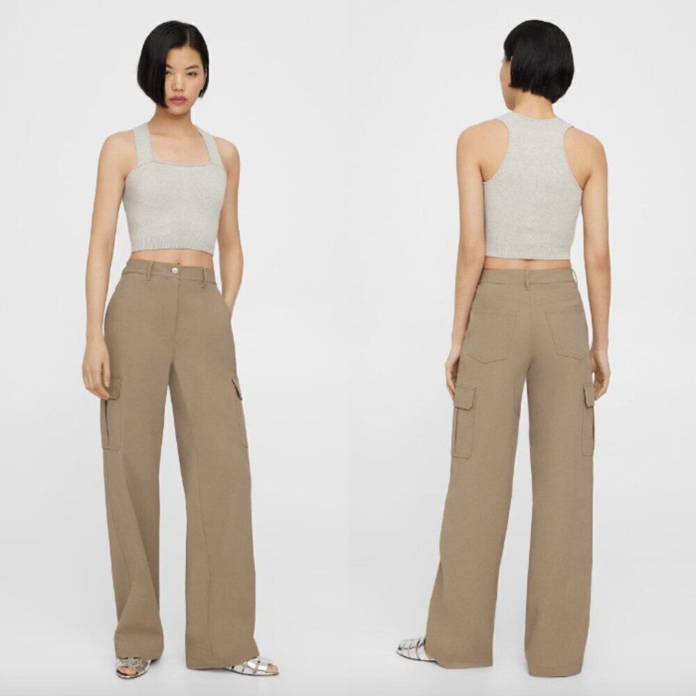 NWT Theory Bark tan nude neutral Neoteric Twill wide leg cotton Cargo Pants